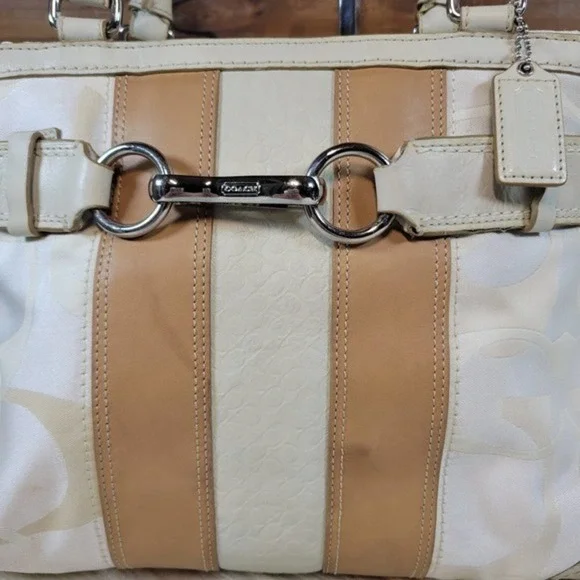 Coach Sand & Tan Hamptons Optic Signature Carryall Tote
